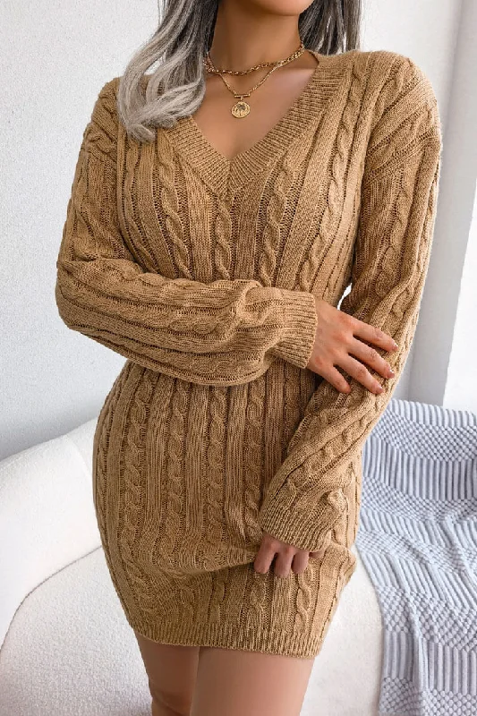 Sexy V Neck Winter Fisherman Cable Knit Sweater Mini Dress - Khaki Classic Floral Print Mini Dress Sexy V Neck Winter Fisherman Cable Knit Sweater Mini Dress - Khaki Classic Floral Print Mini Dress