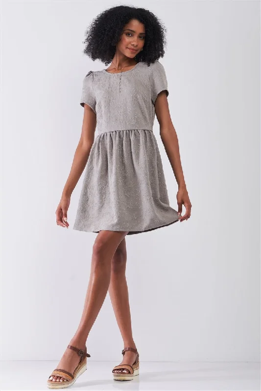 Silver Grey Floral Embroidery Round Neck Short Sleeve Mini Dress Elegant Sequin Mini Dress Silver Grey Floral Embroidery Round Neck Short Sleeve Mini Dress Elegant Sequin Mini Dress