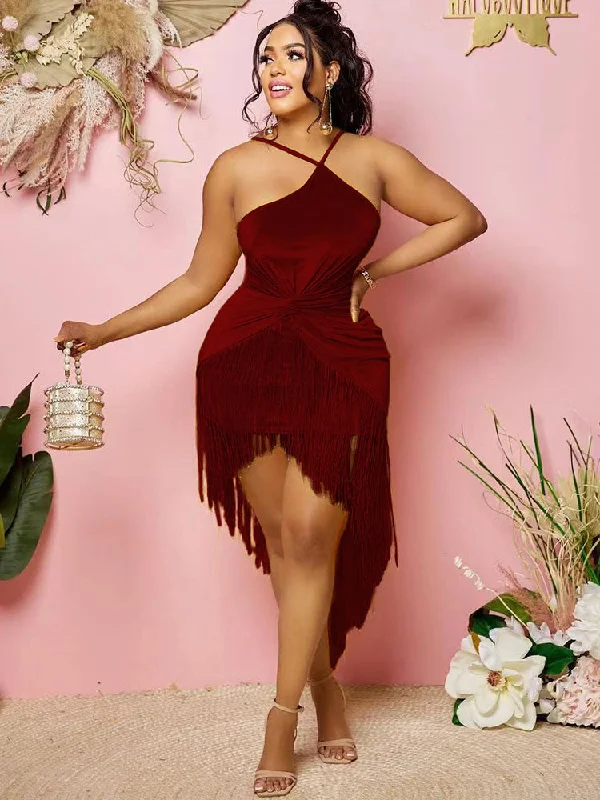 Sleeveless Halter Tassels Mini Dresses Fashionable Denim Mini Dress