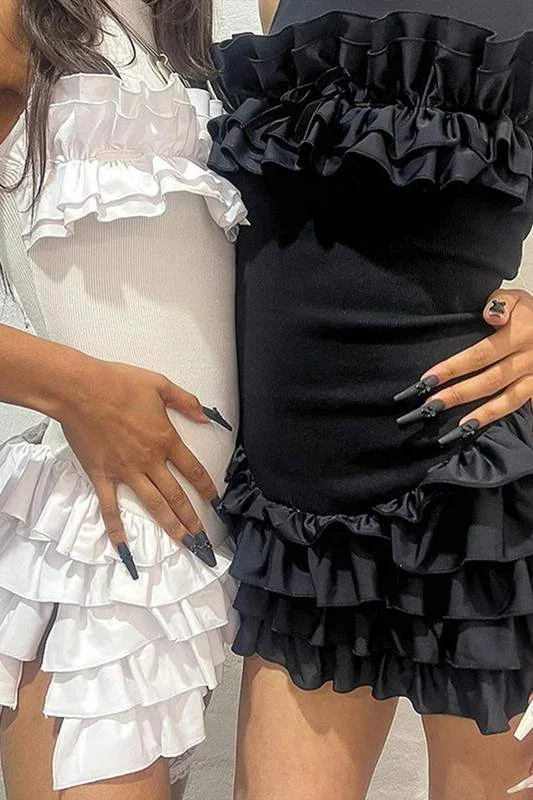 SLEEVELESS RUFFLE MINI DRESS Elegant Mini Dress with Ruffles