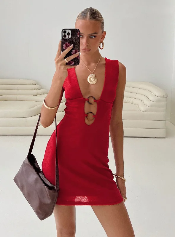 Steward Mini Dress Red Tall Chic Puff Sleeve Mini Dress