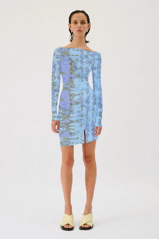 Suboo Claudia Long Sleeved Mini Dress - Ice Blue Cozy A-Line Mini Dress