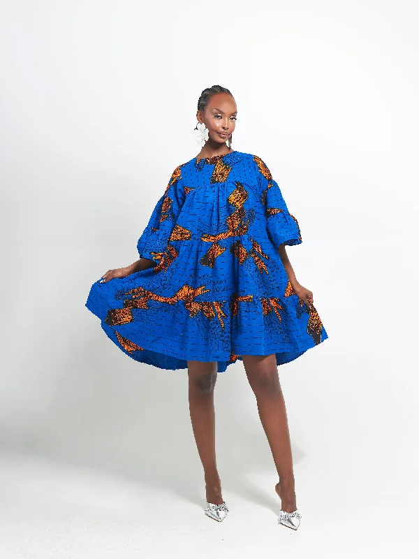 TORI African Print Tiered Mini Dress Comfortable Casual Mini Dress