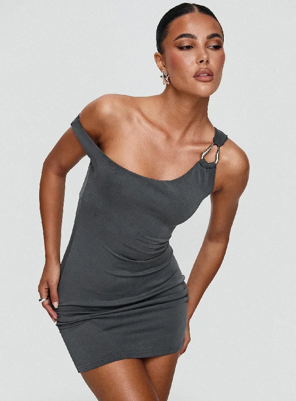 True Desires Off The Shoulder Mini Dress Grey Fashionable Party Mini Dress