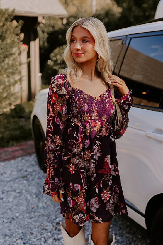 Vino Sippin' Floral Mini Dress Stylish Puff Sleeve Mini Dress
