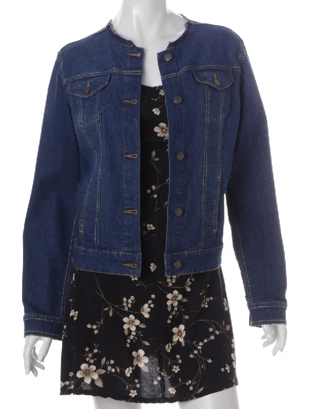 Label Indigo Collarless Denim Jacket Toggled Jacket Drawstring Jacket Belted Jacket