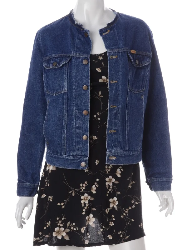 Label Indigo Collarless Denim Jacket Tailored Jacket Straight Jacket A-Line Jacket