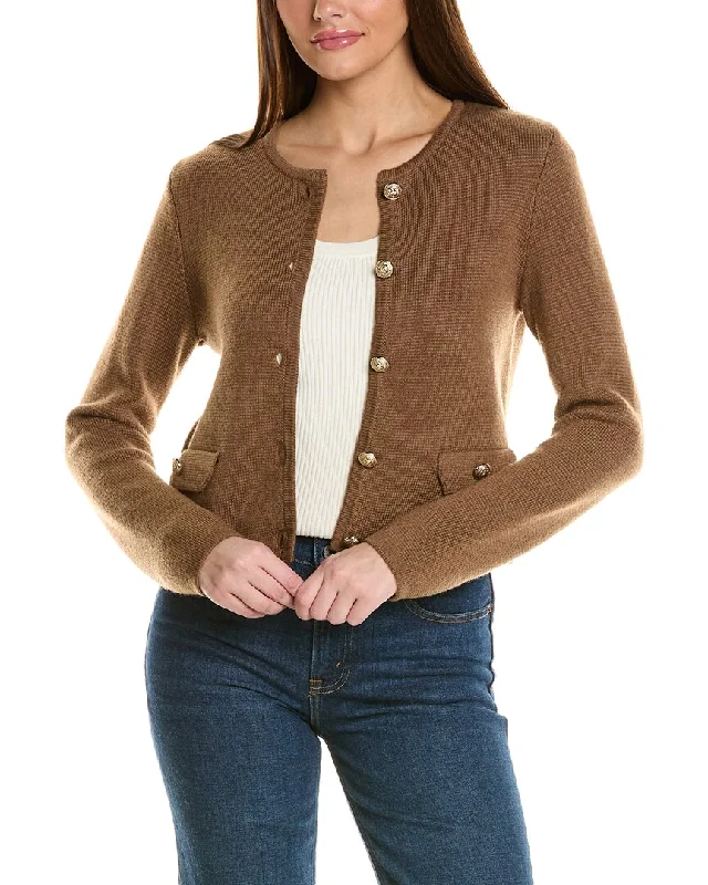 Bruno Magli Cropped Crewneck Wool Jacket Welt Pockets Slit Pockets Flap Pockets