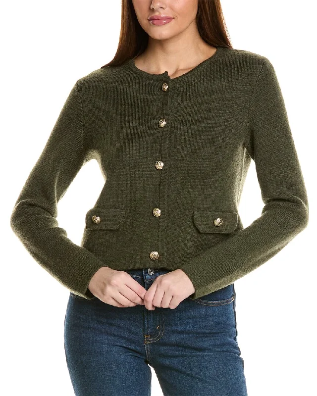 Bruno Magli Cropped Crewneck Wool Jacket Zip Front Button Front Snap Front