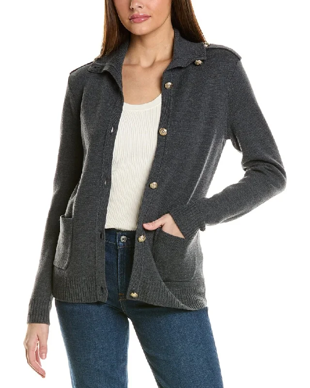 Bruno Magli Epaulette Wool Sweater Jacket Tailored Jacket Straight Jacket A-Line Jacket Bruno Magli Epaulette Wool Sweater Jacket Tailored Jacket Straight Jacket A-Line Jacket