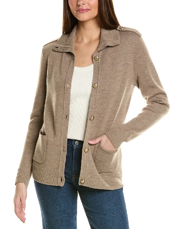 Bruno Magli Epaulette Wool Sweater Jacket Front Pockets Side Pockets Patch Pockets