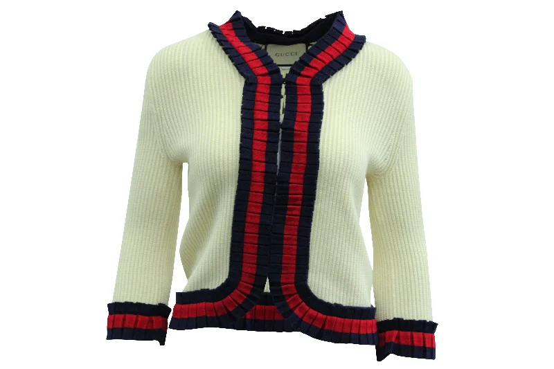 Gucci Knitted Web-Trim Jacket in Beige Wool Lace Jacket Ribbed Jacket Sequined Jacket Gucci Knitted Web-Trim Jacket in Beige Wool Lace Jacket Ribbed Jacket Sequined Jacket