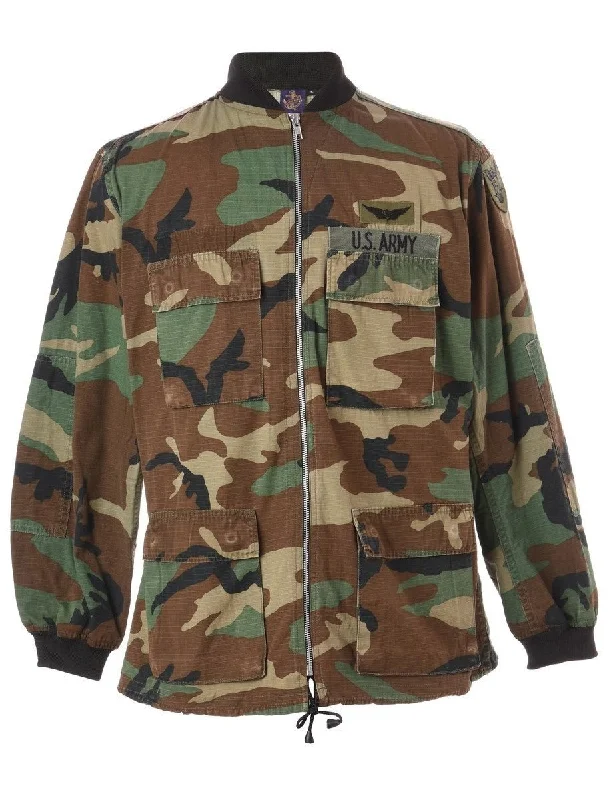 Label Jackson Camo Bomber Jacket A-Line Jacket Boat Neck Shawl Collar