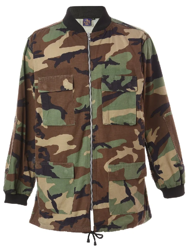 Label Jackson Camo Bomber Jacket Welt Pockets Slit Pockets Flap Pockets