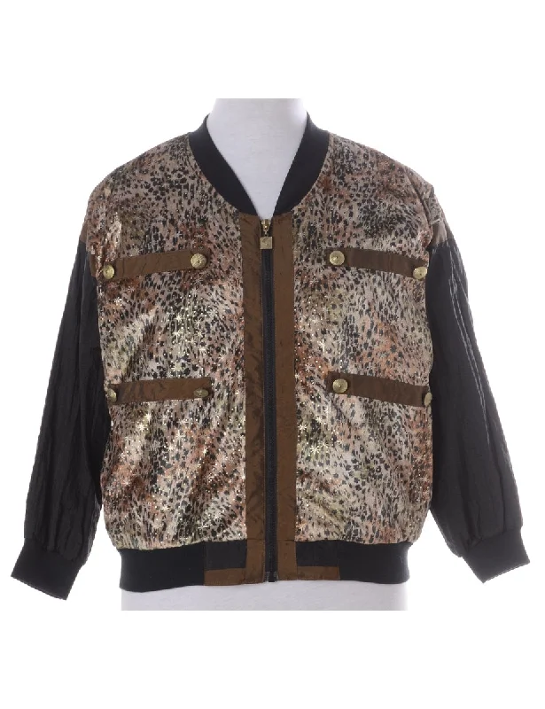 Label Kay Bomber Patterned Jacket Front Pockets Side Pockets Patch Pockets