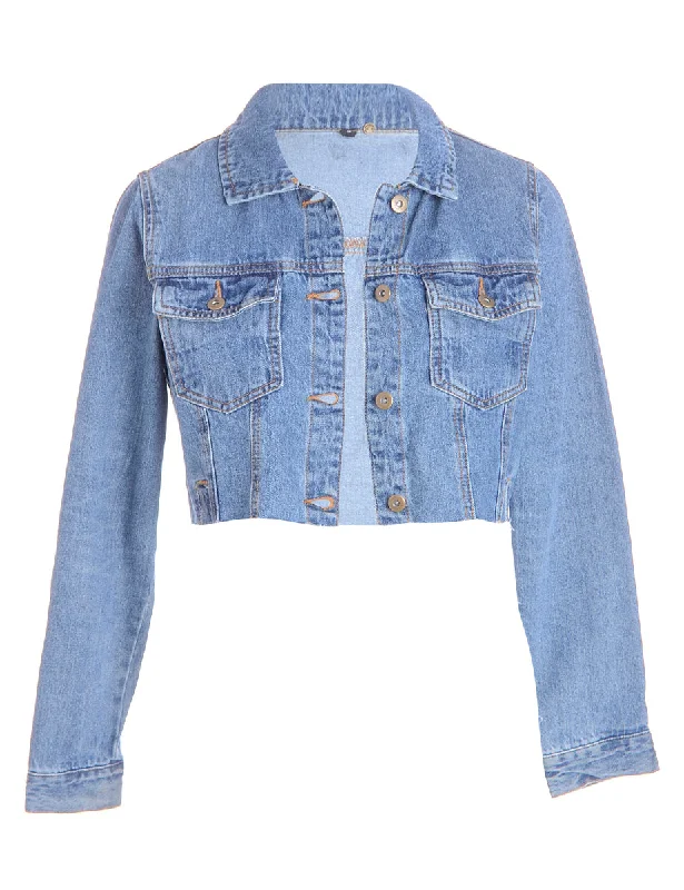 Label Kylie Raw Edge Cropped Denim Jacket Bomber Jacket Anorak Windbreaker