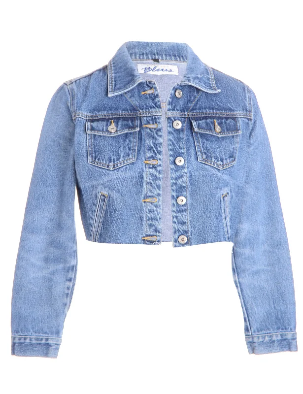 Label Kylie Raw Edge Cropped Denim Jacket Hoodie Zip-Up Jacket Button-Up Jacket