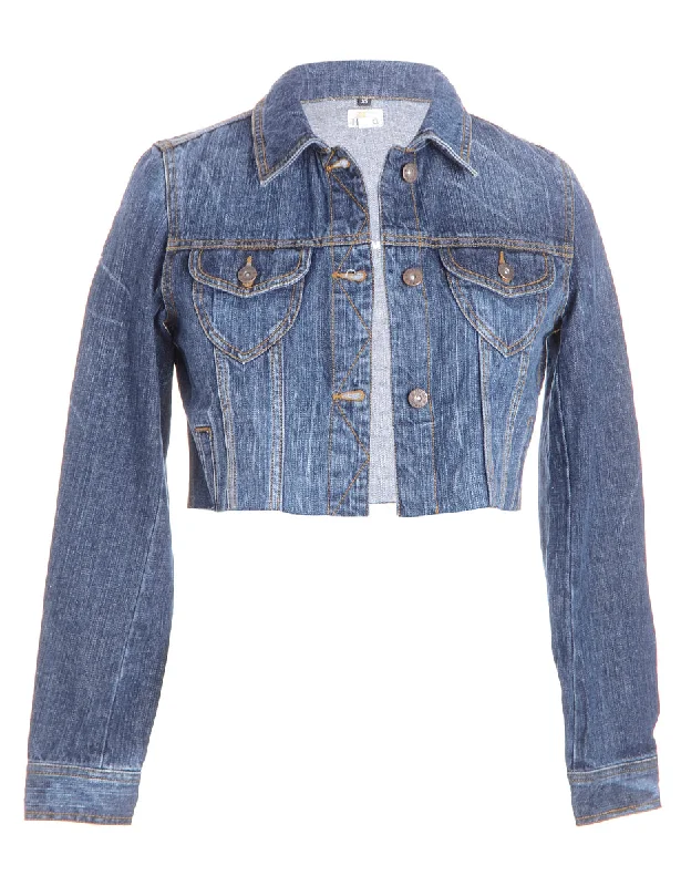 Label Kylie Raw Edge Cropped Denim Jacket Quilted Jacket Puffer Jacket Insulated Jacket