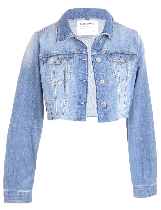Label Kylie Raw Edge Cropped Denim Jacket Mesh Jacket Canvas Jacket Denim Jacket