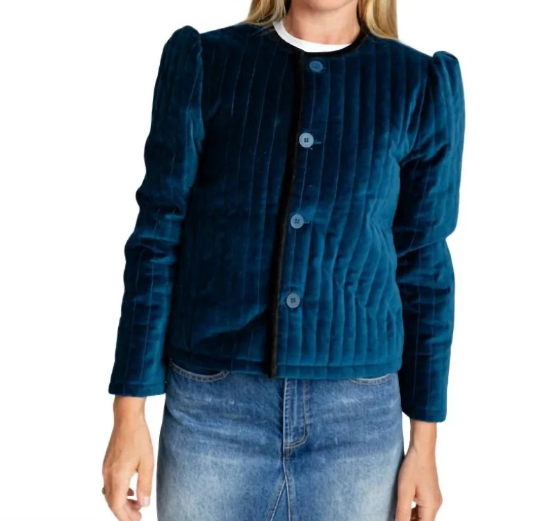 Quilted Jacket In Peacock/blue/black Cotton Jacket Linen Jacket Terry Jacket
