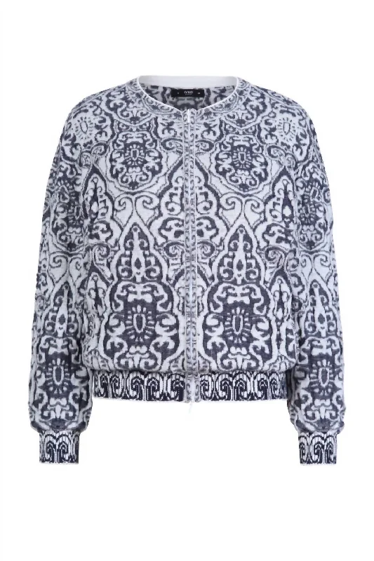 Women's Filigree Jacquard Jacket In Off White Hoodie Zip-Up Jacket Button-Up Jacket