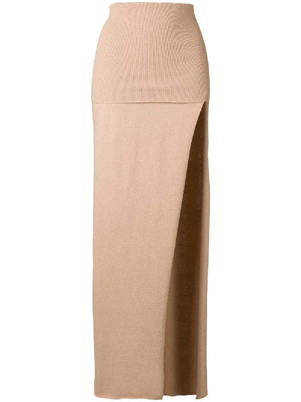knitted side slit skirt spandex blend skirt