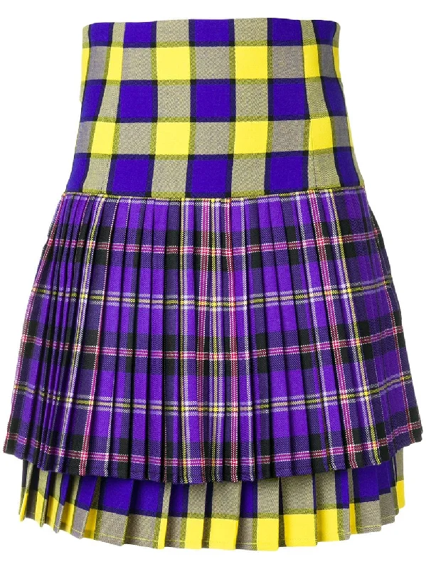 pleated tartan mini skirt ribbed skirt waist
