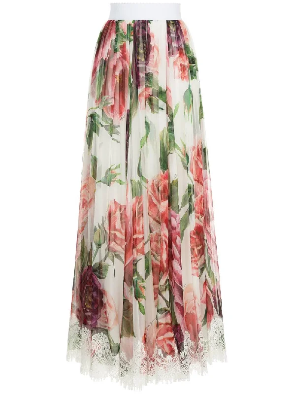 peony print long skirt wool skirt thick