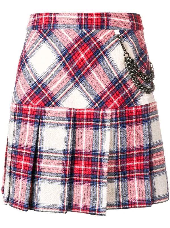 plaid pleated skirt linen skirt airy