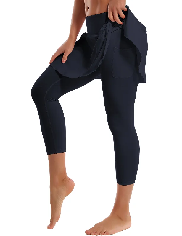 19" Capris Tennis Golf Skirted Leggings with Pockets darknavy chiffon skirt flowing