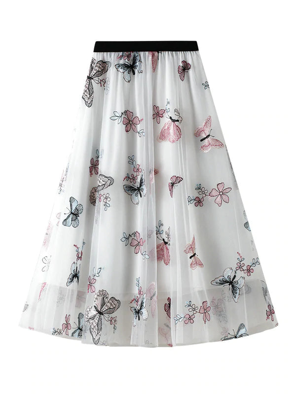 EMBROIDERED BUTTERFLY GAUZE SKIRT leather skirt bold