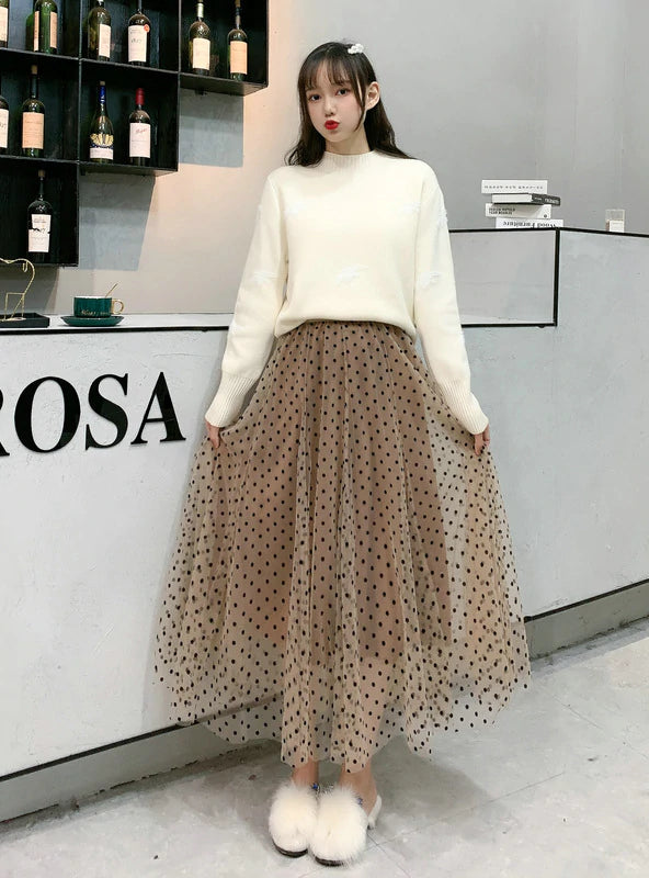 FLOCK DOT GAUZE SKIRT belted skirt waist