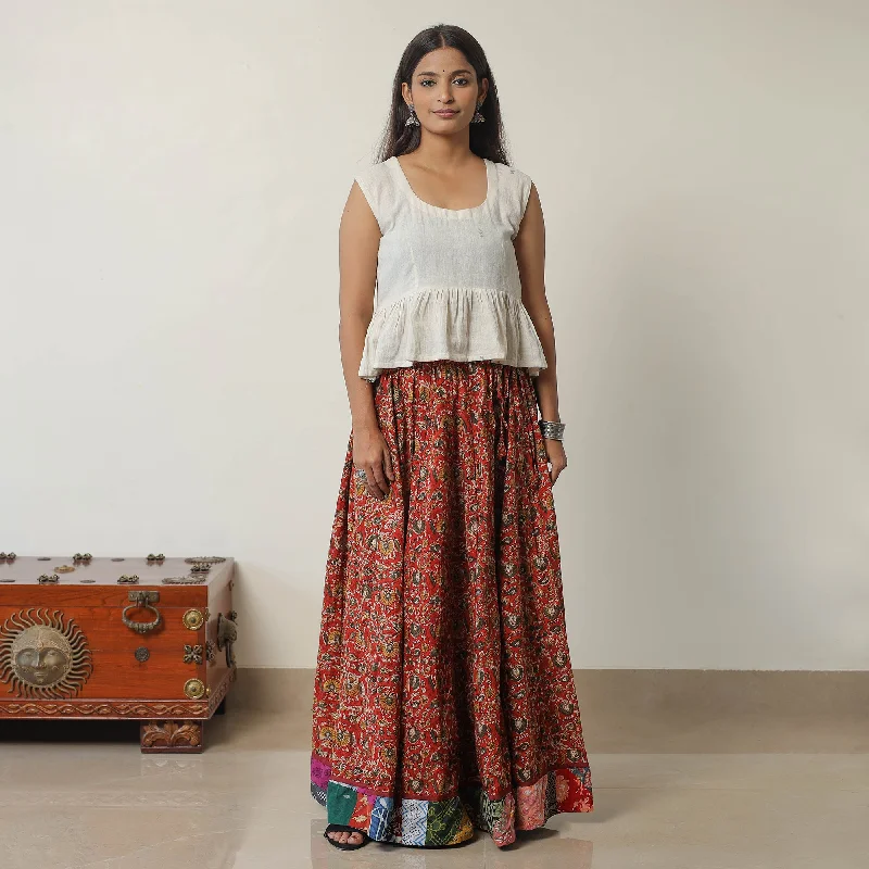 Red - Bagru Block Printed 24 Kali Patchwork Cotton Long Skirt 35 mini skirt trendy
