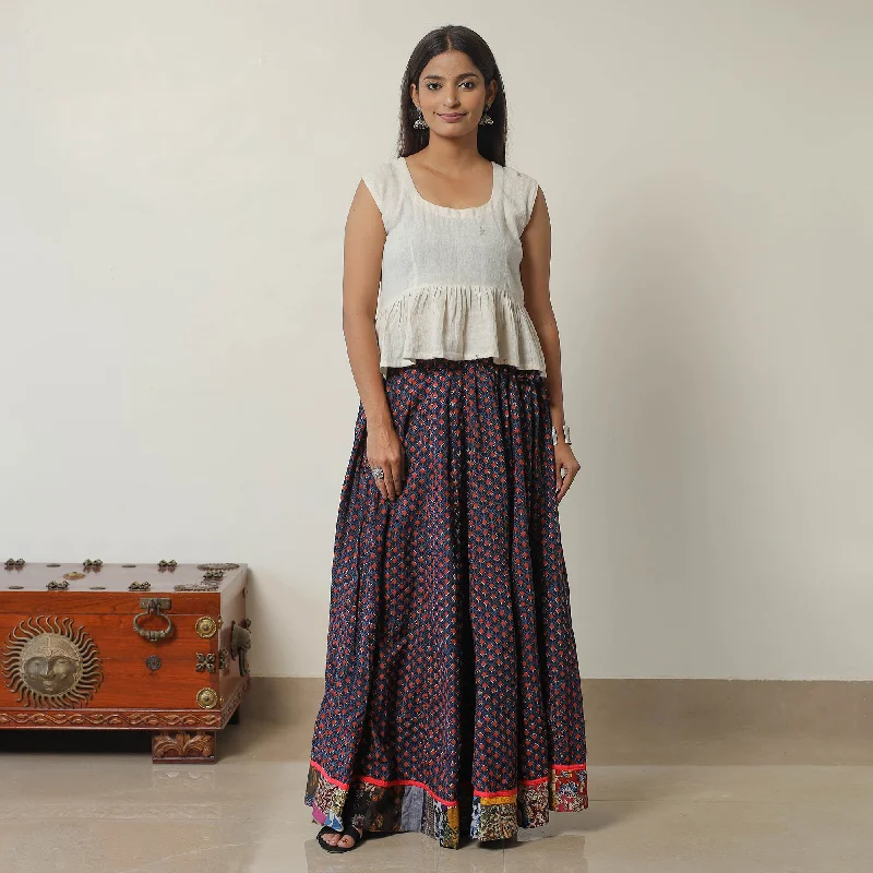 Multicolor - Bagru Block Printed 24 Kali Patchwork Cotton Long Skirt 42 leather skirt sleek Multicolor - Bagru Block Printed 24 Kali Patchwork Cotton Long Skirt 42 leather skirt sleek