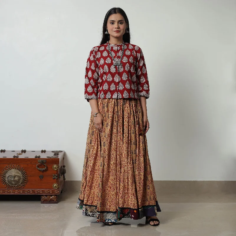 Multicolor - Bagh Print Skirt with 24 Kali Patchwork 03 denim skirt fashionable