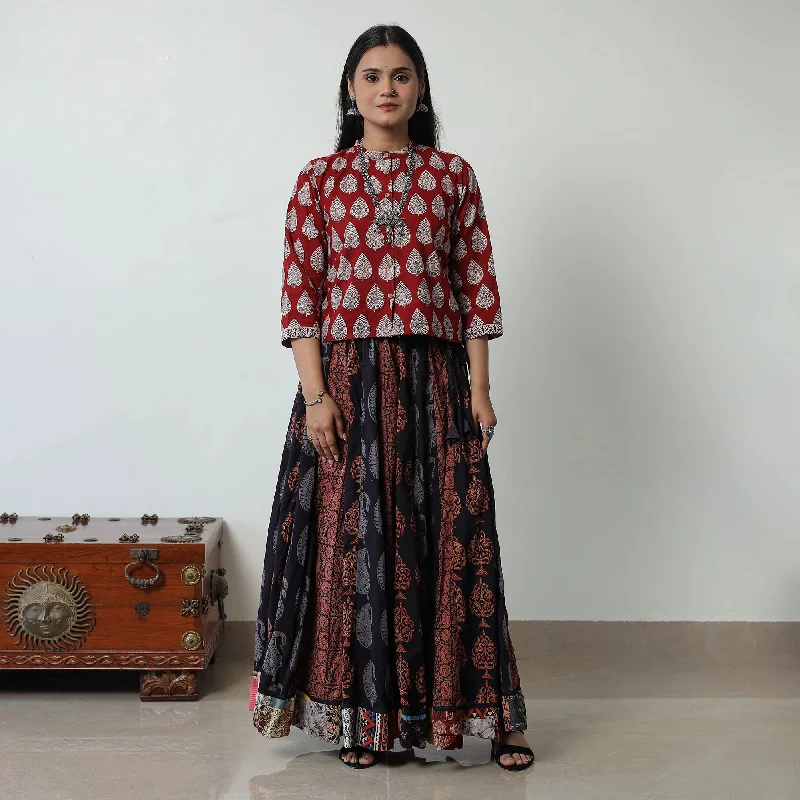 Multicolor - Bagh Print Skirt with 24 Kali Patchwork 06 linen skirt breathable