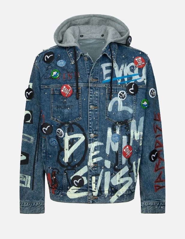 Allover Studs and Pins Loose Fit Denim Jacket Chenille Jacket Brocade Jacket Lace Jacket