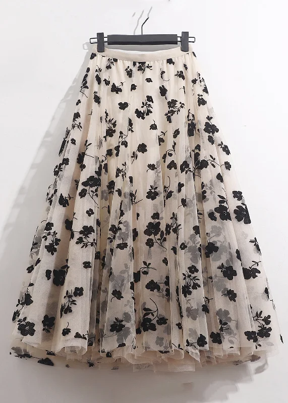 Apricot Wrinkled Loose Tulle Skirts High Waist leather skirt modern