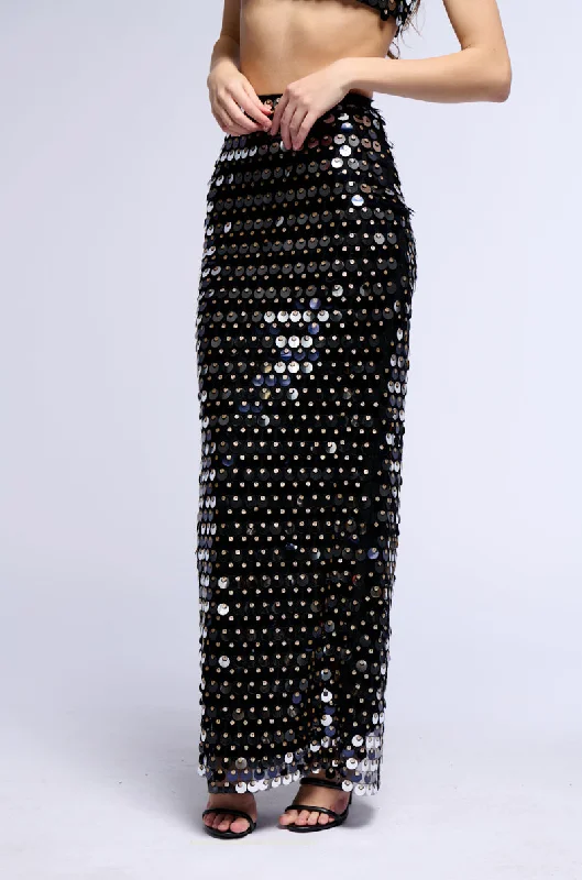 BEACH WAVES SEQUIN EMBELLISHED MAXI SKIRT denim skirt classic