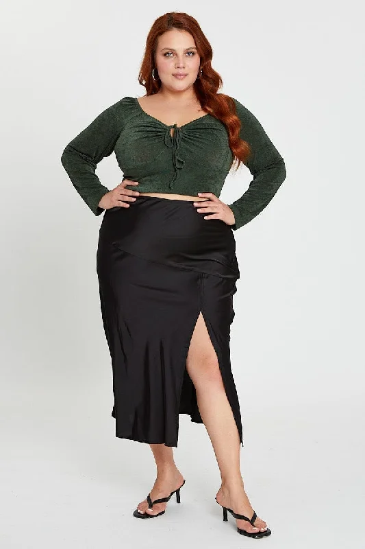 Black Midi Skirt linen skirt light