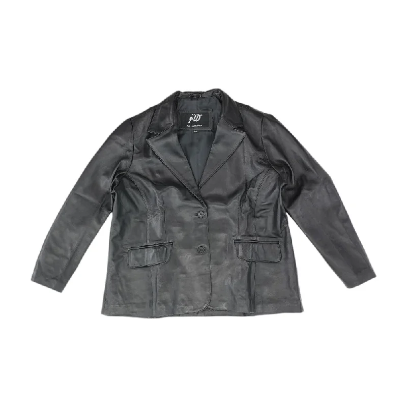 Black Solid Leather Jacket Fleece Fabric Down Fabric Feather Fabric