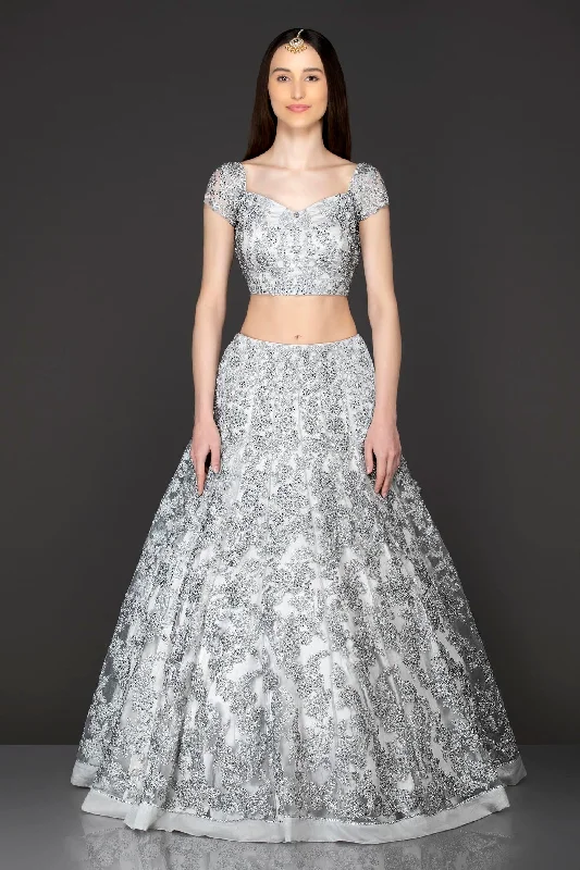 Grey Net Lehenga Skirt Top Dupatta wool skirt breathable