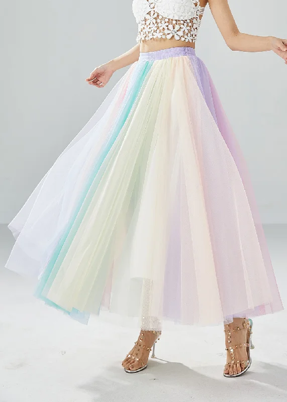 Boho Rainbow Elastic Waist Exra Large Hem Tulle Pleated Skirts Summer wool skirt thick Boho Rainbow Elastic Waist Exra Large Hem Tulle Pleated Skirts Summer wool skirt thick