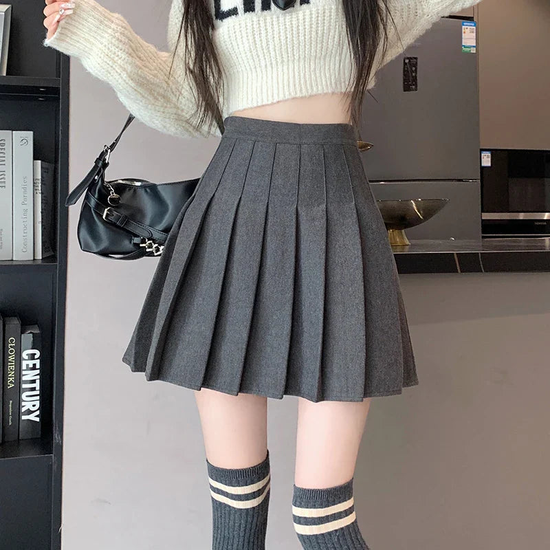 FashionSierra - New Korean Preppy Style Mini Pleated Women 2024 New High Waist Woolen Autumn Winter Casual Wool Skirt zip skirt side FashionSierra - New Korean Preppy Style Mini Pleated Women 2024 New High Waist Woolen Autumn Winter Casual Wool Skirt zip skirt side