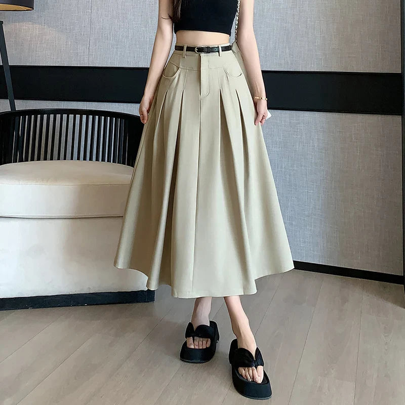 FashionSierra - 2024 New Spring Summer Women Pleated Long Fashion High Waist A-line Umbrella Ladies Casual Suit Skirt chiffon skirt flowing FashionSierra - 2024 New Spring Summer Women Pleated Long Fashion High Waist A-line Umbrella Ladies Casual Suit Skirt chiffon skirt flowing