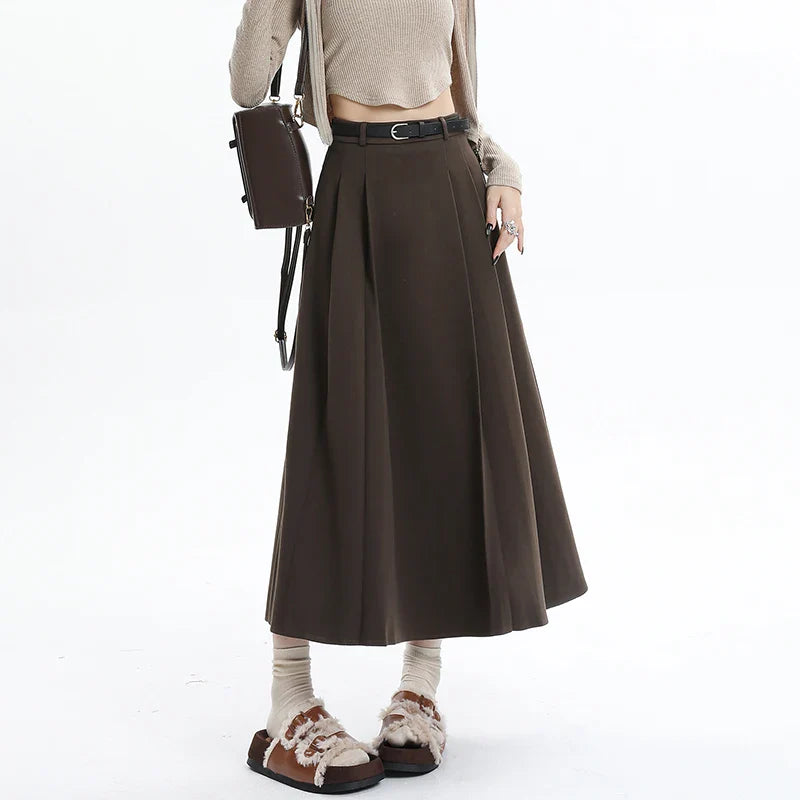 Woolen Pleated Womens 2024 New Autumn Winter Wool High Waist Ladies Elegant A-line Long Skirt velvet skirt luxurious Woolen Pleated Womens 2024 New Autumn Winter Wool High Waist Ladies Elegant A-line Long Skirt velvet skirt luxurious