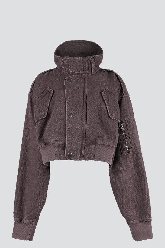 Dark Brown Workwear Aviator Jacket Appliqued Jacket Beaded Jacket Sequined Jacket