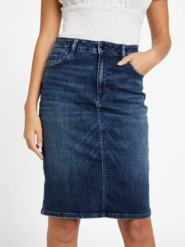 Eco Tea Midi Denim Skirt tiered skirt playful