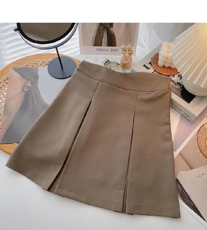 Foreign style simple solid color shows thin high waist pleated skirt fashion  5631 relaxed fit skirt