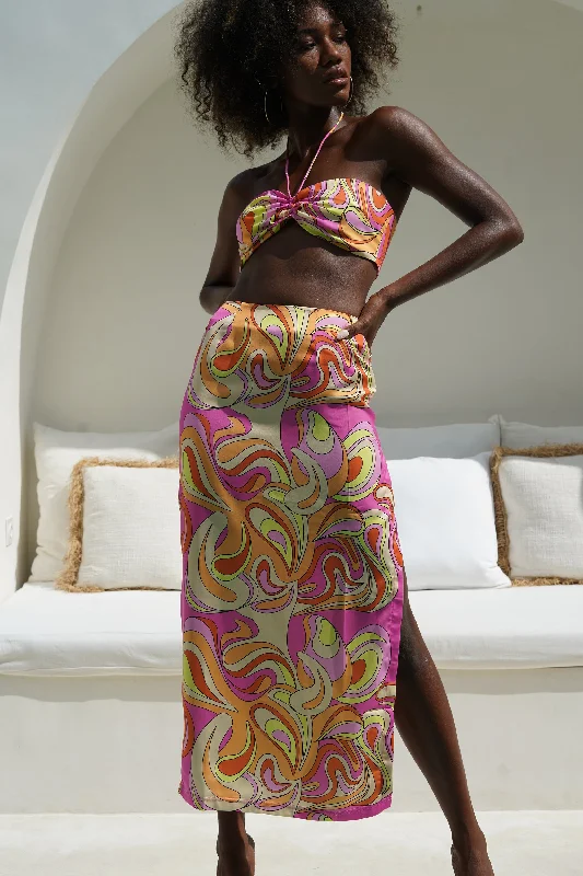 Frankie Two Tone Satin Maxi Skirt - Psychedelic Print velvet skirt plush
